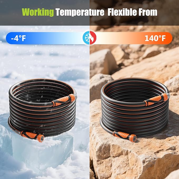 75FT Garden Hose Heavy Duty x 5/8", Lightweight Flexible Water Hose with Nickel-plated Fittings, Kink-Free, Leak-Proof, Easy Storage for Yard Lawn Care Male to Female