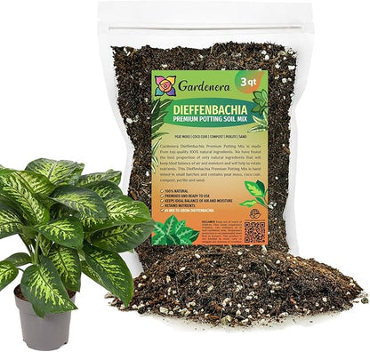 Gardenera Premium DIEFFENBACHIA Potting Soil Mix - Ideal for Growing Robust and Healthy Dieffenbachia - 3 Quart