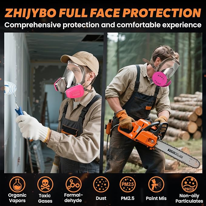 Gas Mask for Painting, Woodworking, Construction, Sanding, Spraying, Chemicals, DIY and More