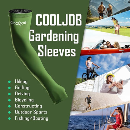 COOLJOB Gardening Sleeves UV Cooling Sun Protection Arm Cover for Women Men with Thumb Hole for Gardener, Farmer, Outdoor