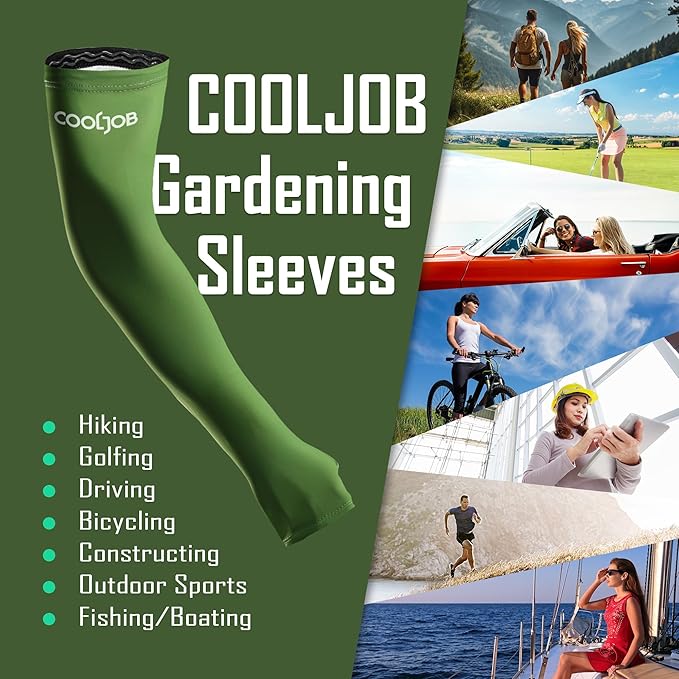 COOLJOB Gardening Sleeves UV Cooling Sun Protection Arm Cover for Women Men with Thumb Hole for Gardener, Farmer, Outdoor