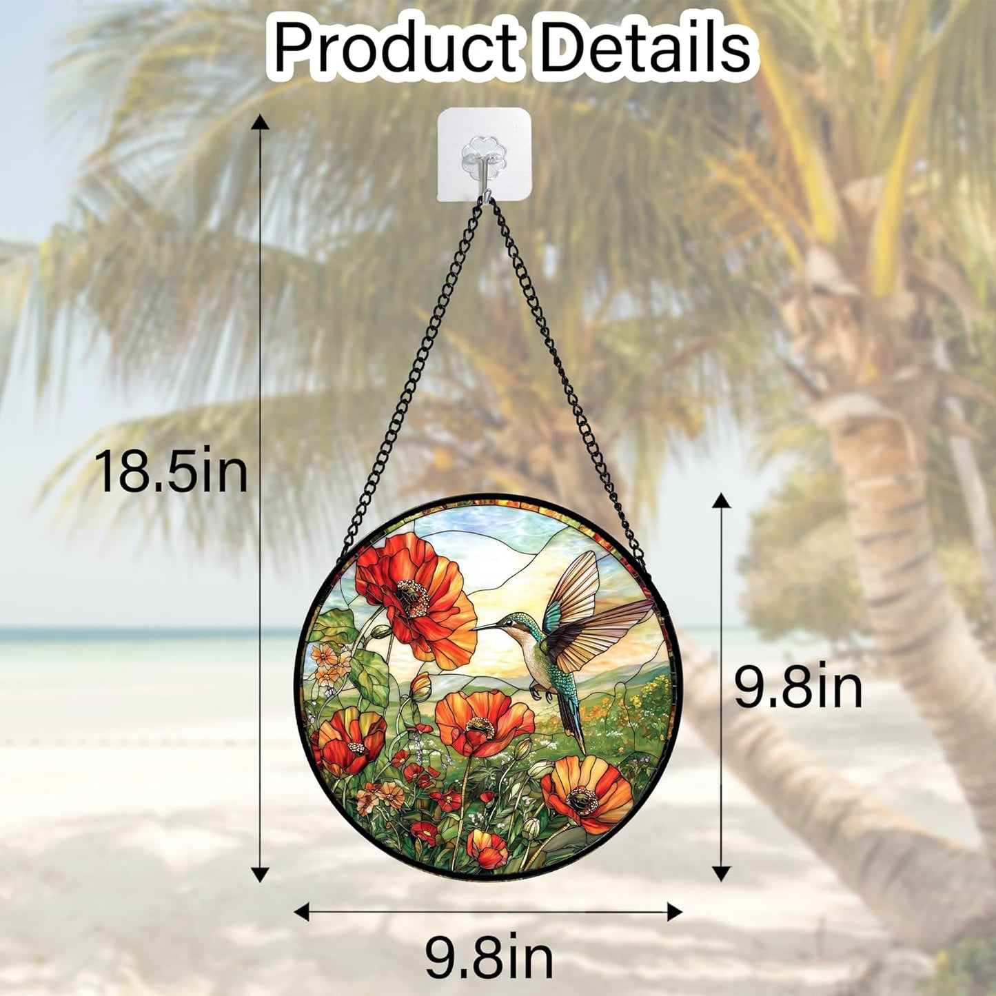 Stained Glass Window Hanging, Hummingbirds Orange Flowers Suncatcher Diamond Glass Panel Hangings Sun Catchers Decor for Birthday for Women, Men, Wife, Aunt, and Mom 7.8 in