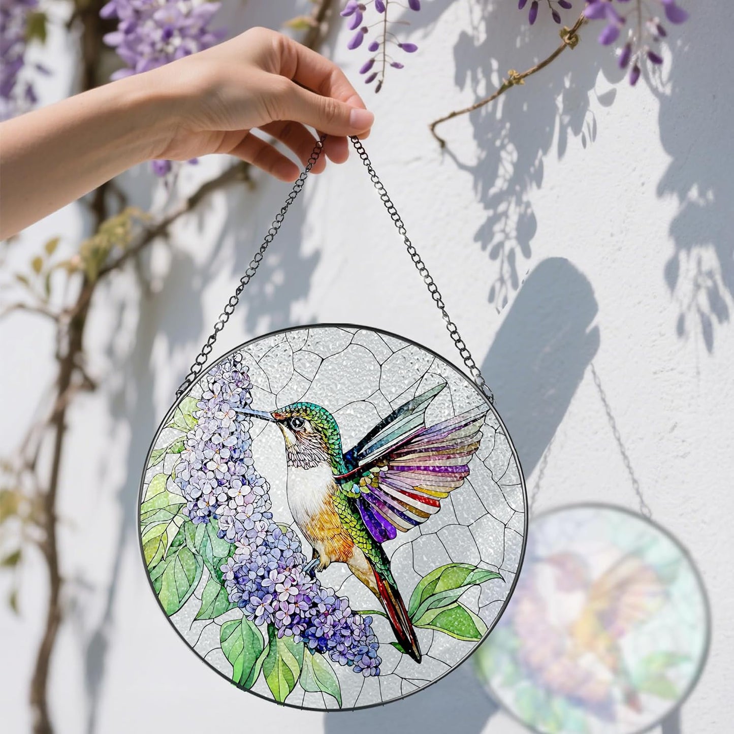 Stained Glass Window Hanging, 8 Inch Hummingbird Sun Catchers, Stained Glass Suncatcher, Window Decor, Gifts for Mothers Day, Birthday, Christmas, Hummingbird Gifts, Gift for Women Mom and Grandma