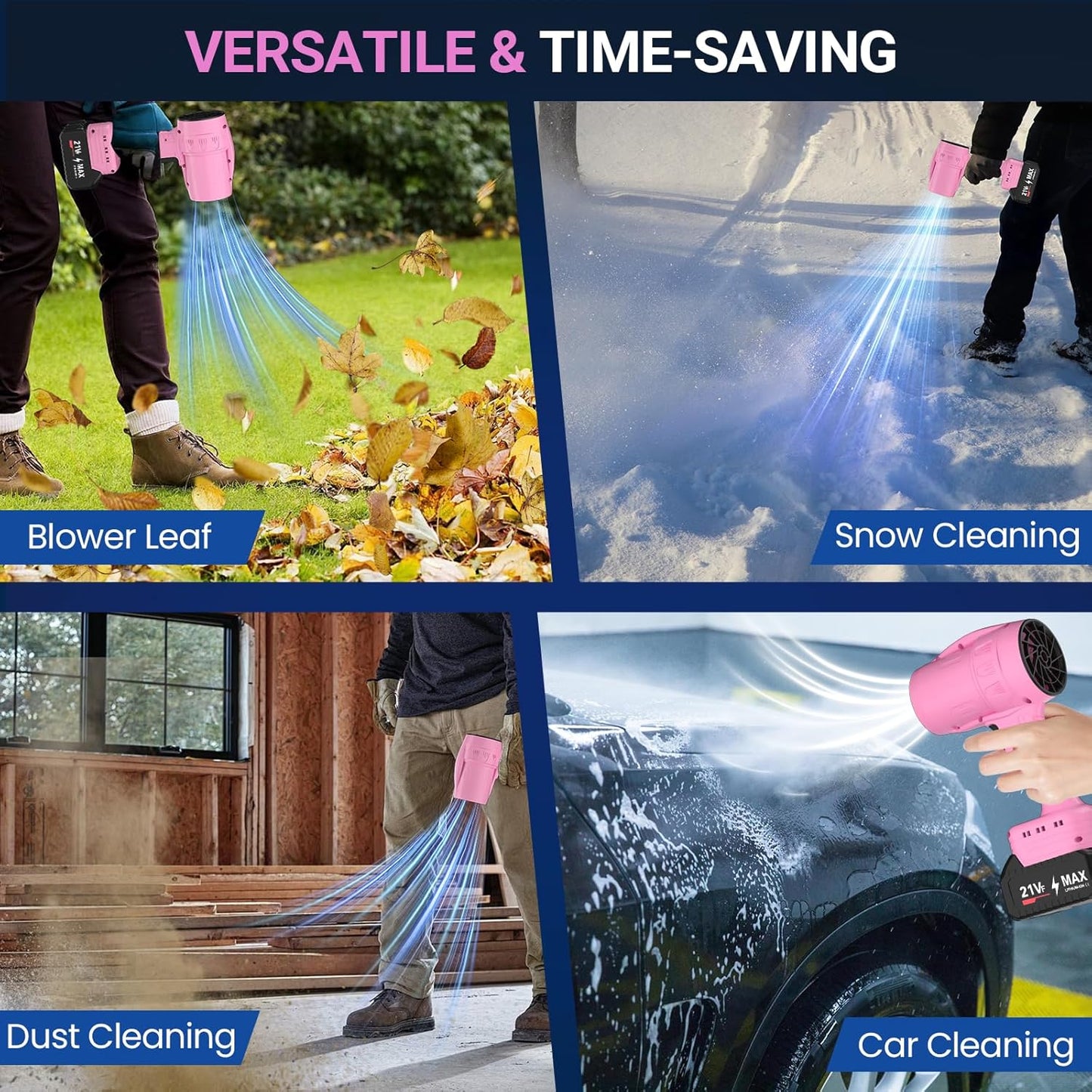 Handheld Electric Cordless Leaf Blower – 500,000RPM Mini Turbo Jet Blower with 2×4.0Ah Batteries & Charger, Lightweight for Patio, Lawn, Garage Cleaning (Pink)