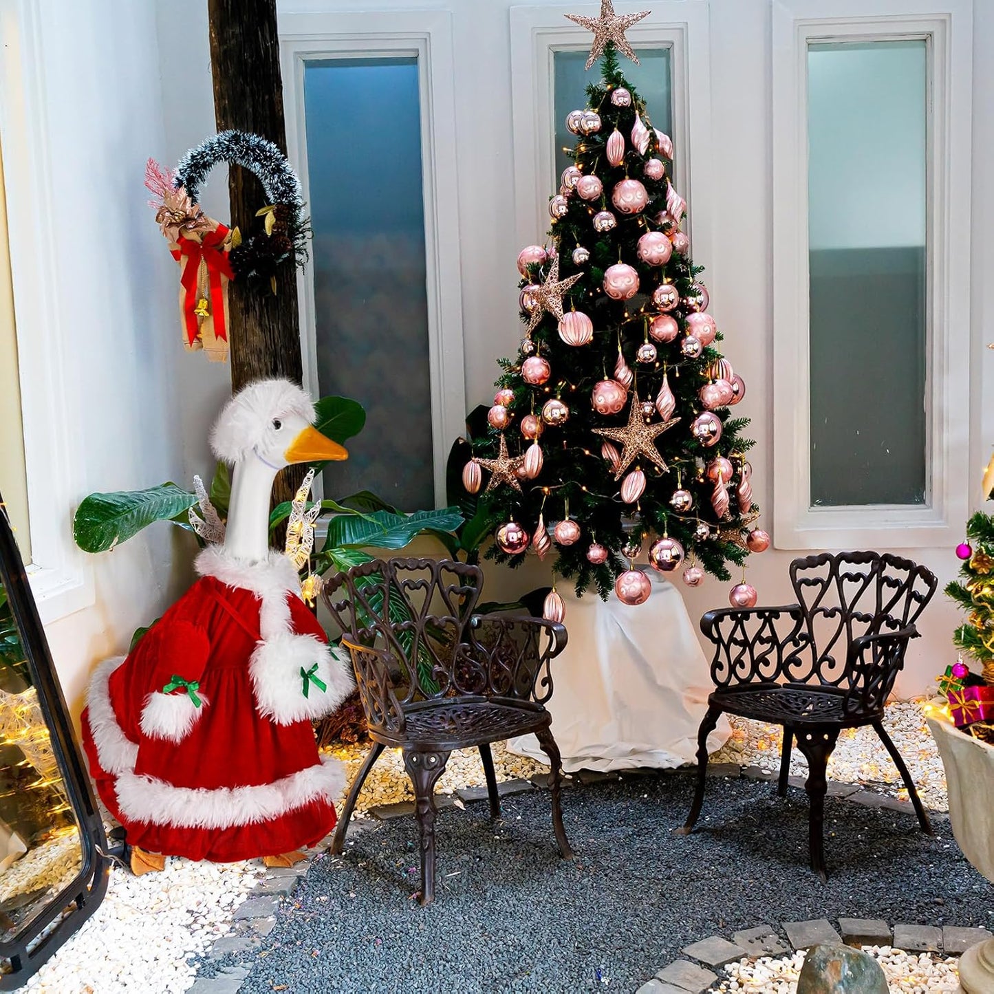 Suzile Christmas Mrs. Claus Goose Outfit Dresses Clothes for 23" High Cement or Plastic Porch Goose Costume for Yard Lawn Outdoor Garden Patio Statue Xmas Santa Holiday Decor