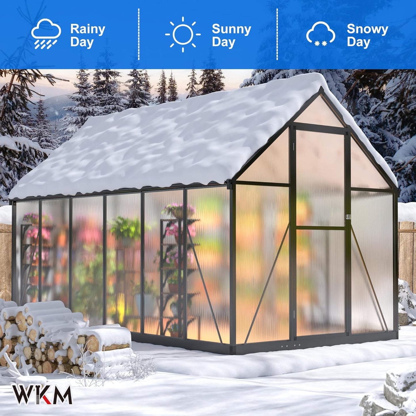 WKM 5.9x10.9 FT Greenhouse for Outdoors, Quick-fit Structure Greenhouse with Window for Ventilation, Aluminum Green House for Garden Backyard, Black