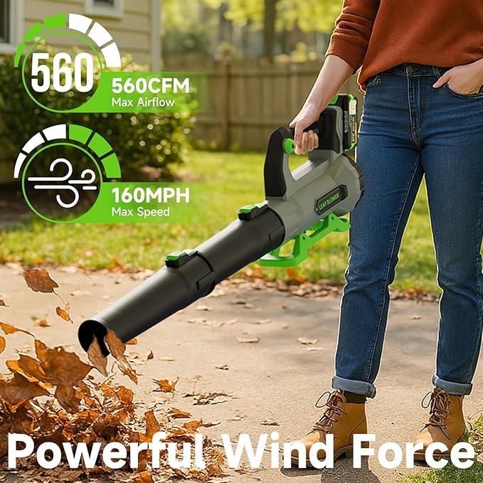 Leaf Blower Cordless with 2× 5.0Ah Batteries and Charger, 21V Electric, Lightweight Battery Powered Blowers for Lawn Care, Yard, Patio Cleaning, Blowing Leaves & Dust