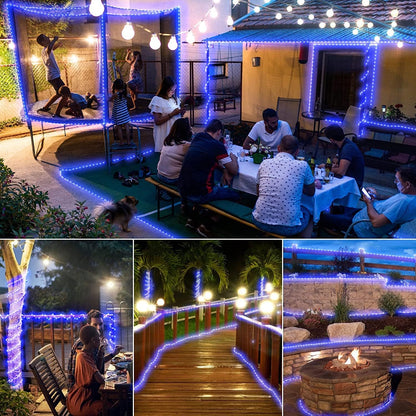 New Upgraded Solar Rope Lights for Outside Waterproof 500 LED 170ft 19 Modes Solar String Lights with Remote Timer Dimmable USB Rechargeable Tube Light for Yard Pool Christmas Decoration (500LED-Blue)