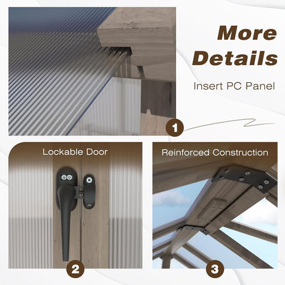 MUPATER 8' x 12' Outdoors Walk-in Greenhouse, Wood Greenhouse with Ventilated Window and Lockable Door, 6mm Polycarbonate Panels for UV Protection and Heat Insulation,Suitable for Patio, Backyard