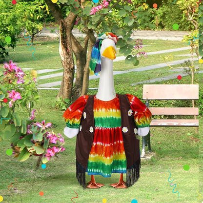Suzile Hippie Goose Outfit Tie Dye Party Decoration Dresses Clothes for 23" High Cement or Plastic Porch Goose Costume for Holiday Yard Lawn Outdoor Garden Patio Groovy Party Rainbow Pride Statue
