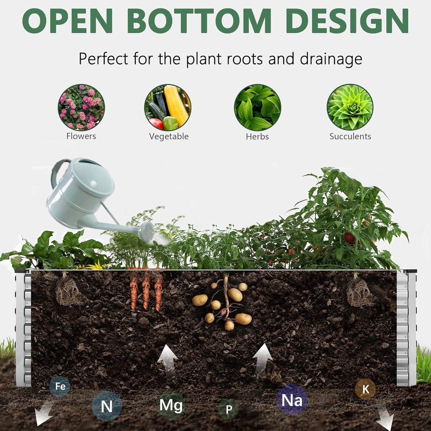 FOOWIN 2pcs 6x3x3ft Galvanized Raised Garden Bed, Planter Raised Garden Boxes Outdoor, Large Metal Raised Beds for Gardening, Garden Bed for Vegetables, Flowers, Herb, Silver