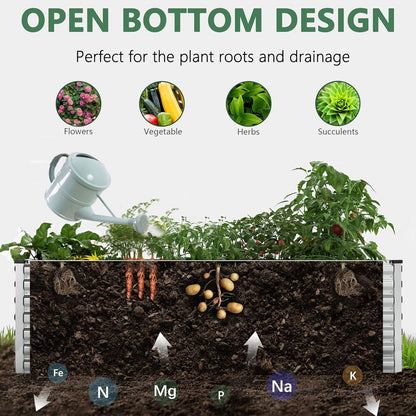 FOOWIN 2pcs 6x3x3ft Galvanized Raised Garden Bed, Planter Raised Garden Boxes Outdoor, Large Metal Raised Beds for Gardening, Garden Bed for Vegetables, Flowers, Herb, Silver