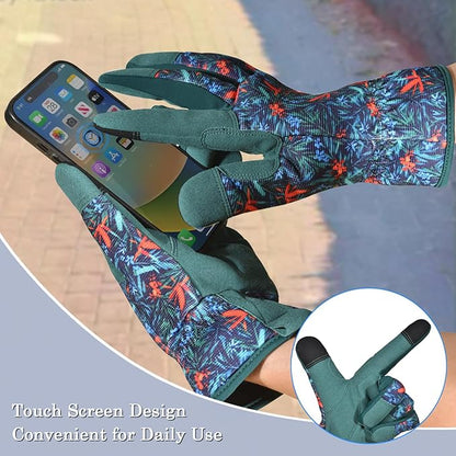 Gardening Gloves for Women and Men, Garden Gloves with Touch Screen, Thorn Proof Puncture Resistant Working Gloves, Gardening Gifts for Women,Blue-red-green flowers M