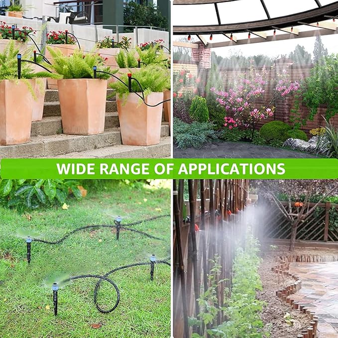 124.6FT Quick Connector Drip Irrigation System Kits Automatic Garden Watering Sprinkler with 1/2 &1/4 inch Tubing Hose Patio Misting Plant Irrigation Equipment for Indoor Greenhouse Flower Beds Lawn