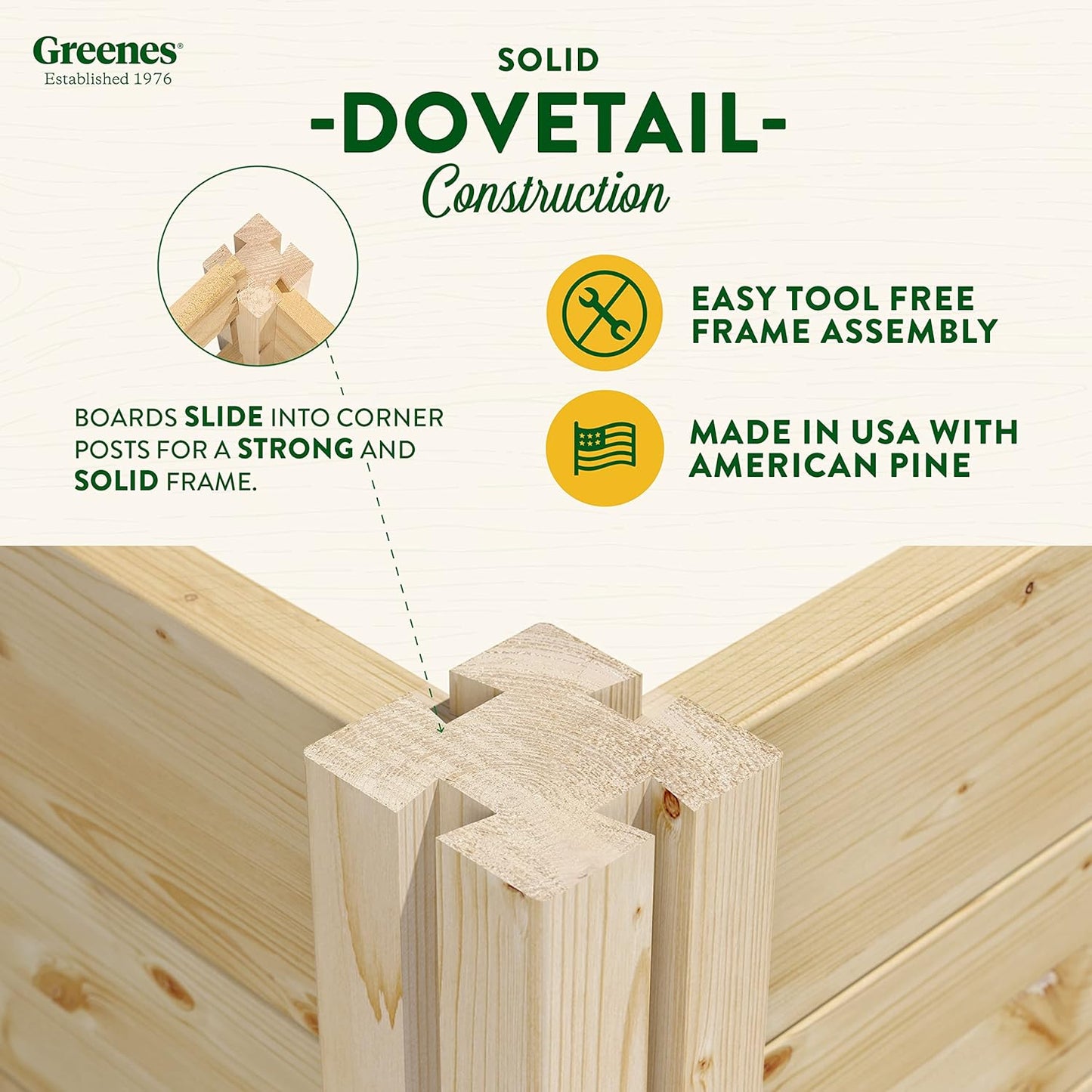 Greenes Fence Original Pine Raised Garden Bed, Diagonal Shape, 6' x 6' x 10.5" - Made in USA with American Pine