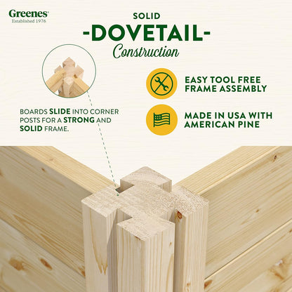 Greenes Fence Original Pine Raised Garden Bed, X Shape, 6' x 6' x 10.5" - Made in USA with American Pine