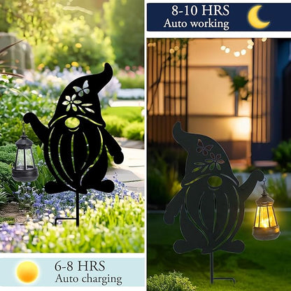 Afirst Solar Outdoor Garden Stake Solar Gnome Decorative Stake Light with Lantern Halloween Decorative Metal Outdoor Ornament for Yard Pathway Lawn Patio