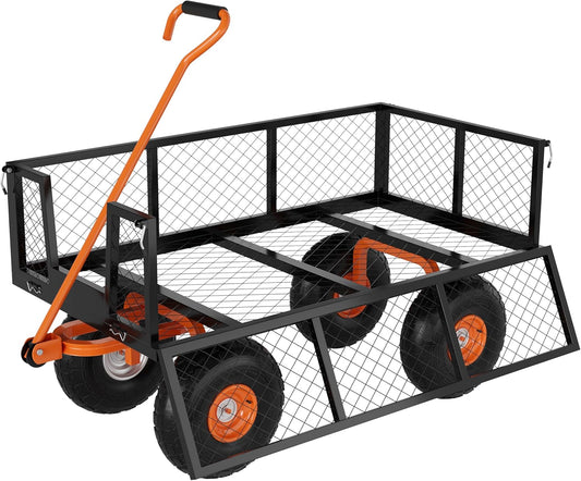 GarveeLife Heavy Duty Steel Garden Cart, 900 LBS Capacity 3 in 1 Pullable Garden Wagon with 10 in Wheels, for Gardening Soil, Tools, and Plant Transport