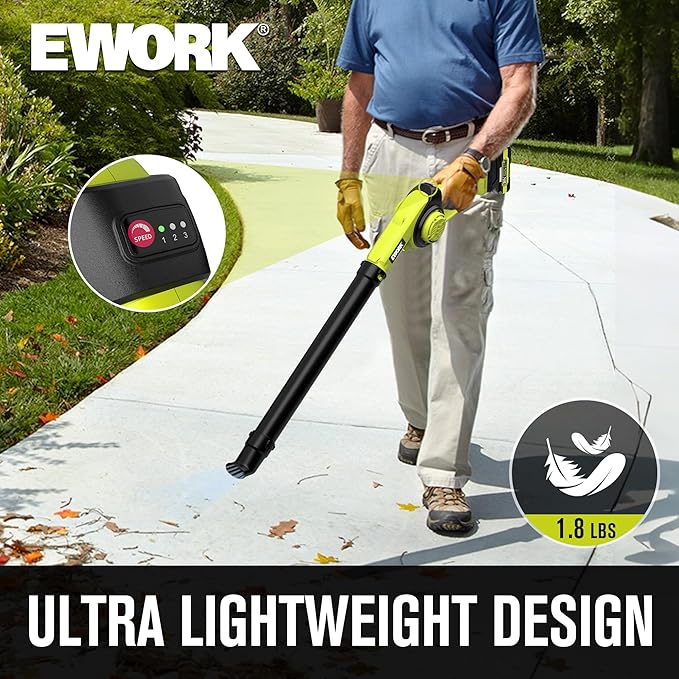 EWORK Small Leaf Blower Cordless 21V Powerful 200 MPH Mini Electric Leaf Blower with Battery and Fast Charger, Lightweight Leaf Blowers for for Lawn Care, Patio, Blowing Leaves
