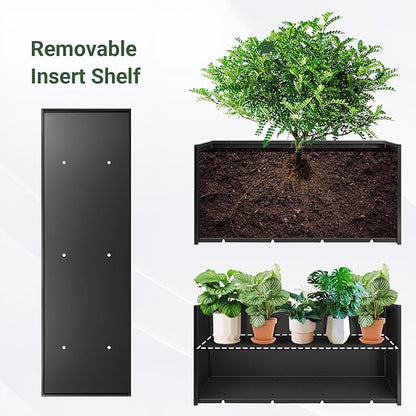 Metal Planter Box 46” x 16” x 16”, Tall Planter Box with Removable Insert Shelf, Black Steel Planter Heavy Duty for Porch, Garden, Patio, Yard