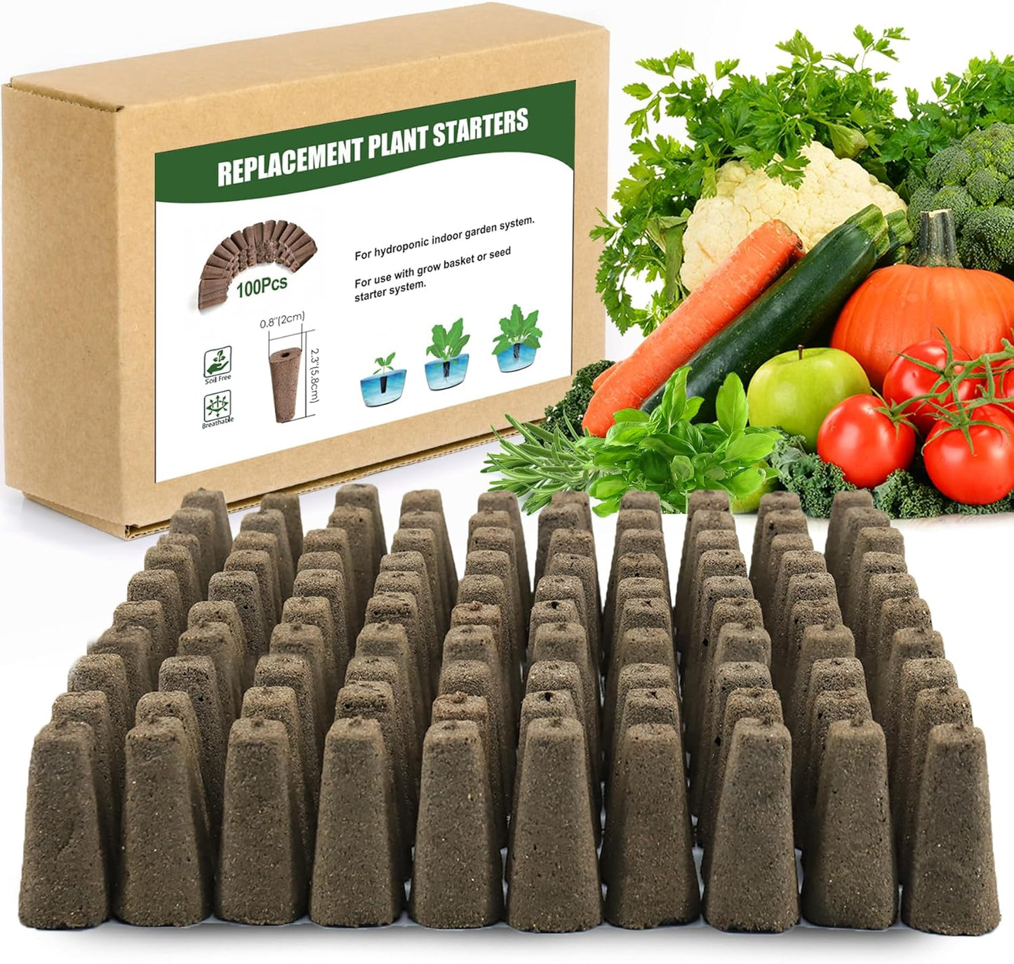 100pcs Grow Sponges Seed Starter Pods, Indoor Plants Hydroponics Supplies Compatible with QYO, LYKO,Idoo Hydroponics Growing System(Square)