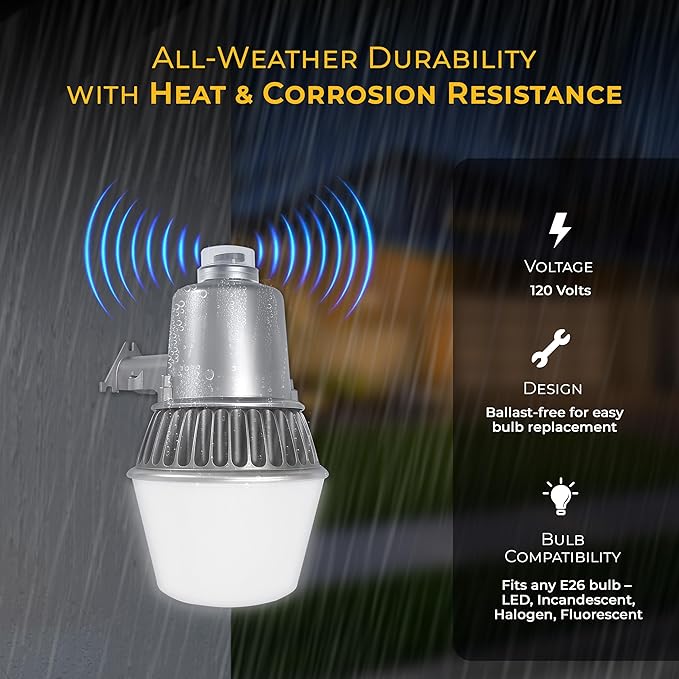 Touch & Glow Security Area Light - Outdoor Light Fixture - Dusk to Dawn Fluorescent Fixture for Patio, Driveway, Porch - Ultra Bright Security Light with Photocell - Wall Mount (Silver) - EZ-FLA