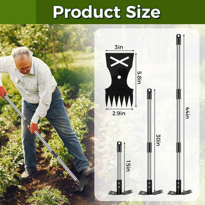 Weed Puller Tool with Long Handle - 44" Heavy Duty Manual Weeder & Garden Hoe, 2 in 1 Uprooting Tool for Yard, Lawn, Flower Bed, and Patio, Durable Weed Remover for Gardening