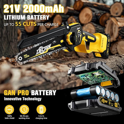 Mini Electric Chainsaw - DECERK Brushless 6-inch Chainsaws Cordless, Portable Handheld Power Chain Saw with 2 Batteries, for Trimming/Tree/Branch/Wood Cutting, Best Garden Gifts for Dad, Husband
