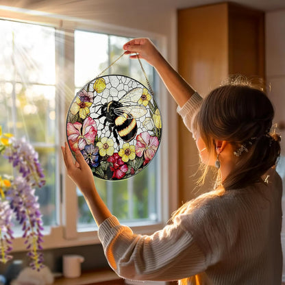 Stained Glass Window Hanging, 8 Inch Bee Stained Glass Ornament, Suncatchers for Windows Hanging, Window Decor, Gift for Garden Lover, Teacher Gift, Holiday, Birthday Gifts for Women Mom and Grandma