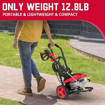 PowerSmart 2600 PSI Electric Pressure Washer with Induction Brushless Motor, 1.2 GPM High Pressure Cleaner, 5 Nozzles, 8” Wheels, Detergent Tank, for Car, Patio, Fence, Driveway Cleaning