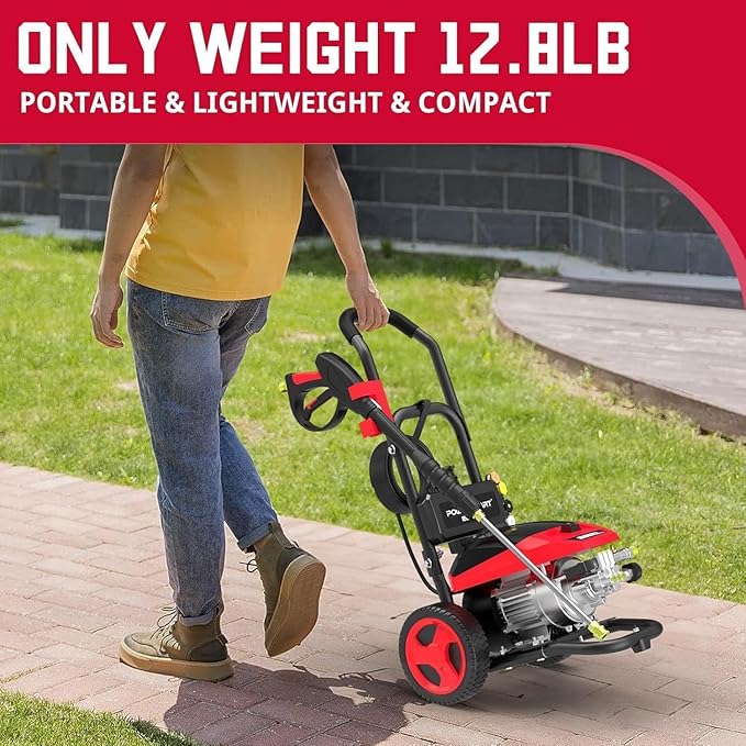PowerSmart DB1002 2600 PSI Electric Pressure Washer with Induction Brushless Motor,3.0 GPM High Pressure Cleaner, 5 Nozzles, 8” Wheels, Detergent Tank, for Car, Patio, Fence, Driveway Cleaning