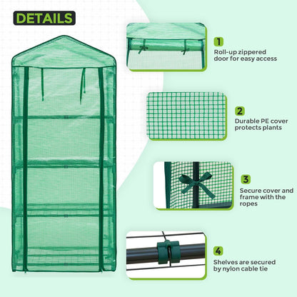 EAGLE PEAK 4-Tier Mini Greenhouse Portable Green House with Shelves & Weather-Resistant PE Cover, Small Greenhouse for Seedlings & Gardening Gifts, 27x19x64 in, Clear/Green