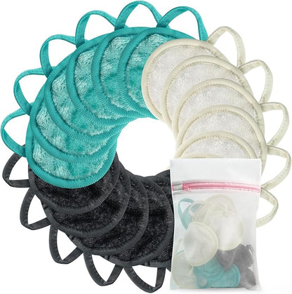 Nugilla 18 Packs Reusable Makeup Remover Pads with a Washable Laundry Bag, Resuable Microfiber Round Towel Skin Face Towels, Soft Makeup Remover Cloth, Fast Drying Washcloth (Grey/Green/White)