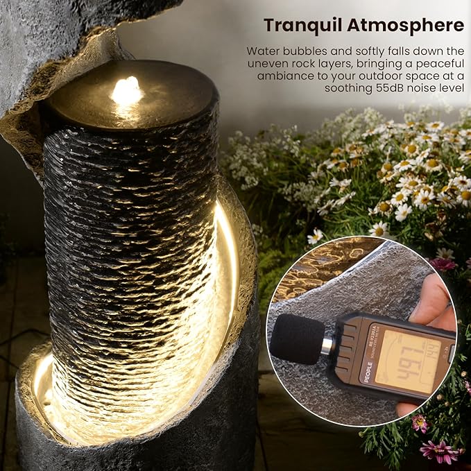 35.4" H Indoor Water Fountain Water Feature Outdoor for Garden, Patio, Deck Decorations, Yard, Porch, Office with Lights Spiral Water Fall Fountains Outside Home Art Decor