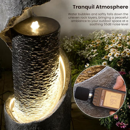 35.4" H Indoor Water Fountain Water Feature Outdoor for Garden, Patio, Deck Decorations, Yard, Porch, Office with Lights Spiral Water Fall Fountains Outside Home Art Decor