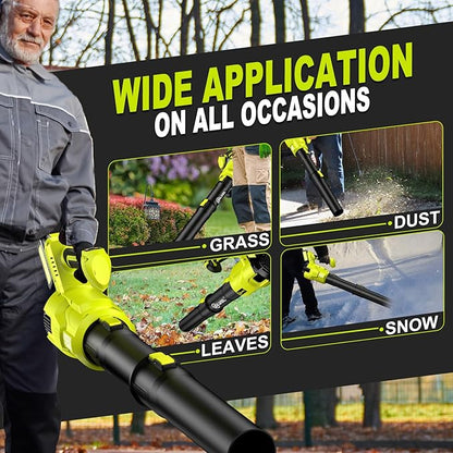 Cordless Leaf Blower, 550CFM (160MPH) Brushless Turbo Blower, 24V High Power Battery Powered Leaf Blowers with 2x4.0Ah Battery & Charger, Electric Blowers Variable Speeds for Lawn&Garden