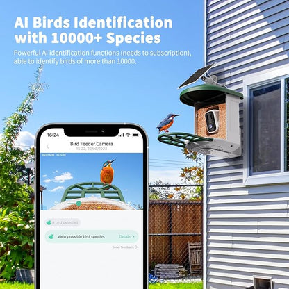Bird Feeder with Camera with AI Identify Birds Species Solar Panel, Smart Bird House with Cam, 2K Live View, Instant Arrival Alerts