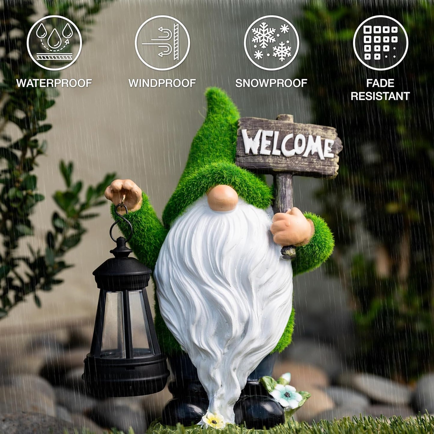 Garden Gnomes Outdoor with LED Solar Light - 11’’ - Original Design - Funny Gnome Decorations, Ornaments - Home, Yard, Patio, Solar Lantern Garden Statues - Housewarming Gift, Birthday & Holiday Gifts