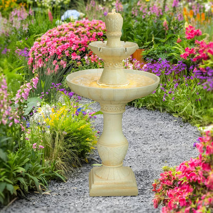 3-Tier Outdoor Water Fountain with LED Lights, 45.5" Italian Resin Garden Fountain for Patio, Yard, and Porch – Weather-Resistant Cascading Waterfall Feature with Quiet Pump, Elegant Backyard Décor