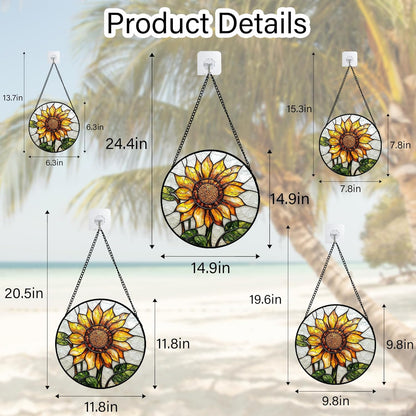 Stained Glass Window Hanging - Sunflower Flower Suncatcher Ready to Hang Window Doors Home Decoration and Christmas, Mother's Day Birthday Gifts for Women, Men, and Mom 14.9x14.9 in