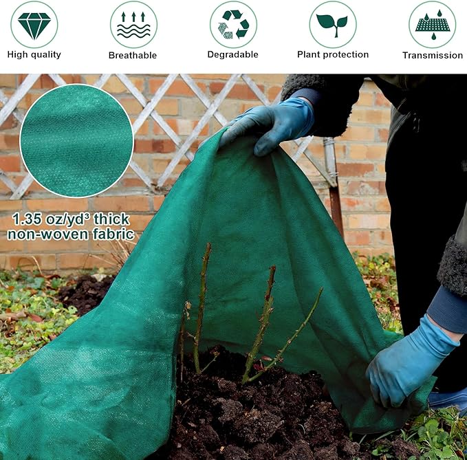 NNG 10x10ft Plant Covers Freeze Protection Frost Blankets 1.35oz/yd² Non-Woven Fabric Floating Row Cover Plant Blanket Protector Garden Winterize for Winter Outdoor Plants,Vegetables