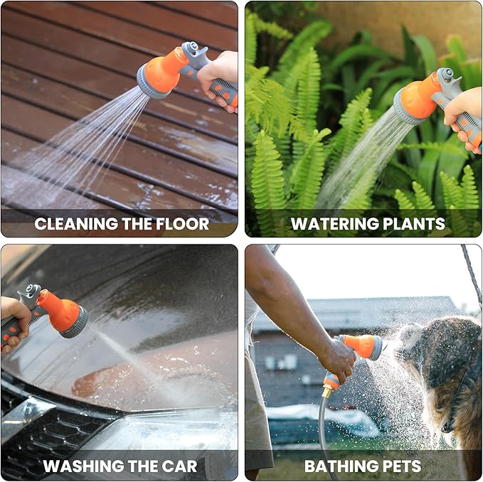 GarveeLife Retractable Garden Hose Reel 1/2 in x 130 Ft, Wall Mounted Garden Hose Reel, with 9 Function Sprayer Nozzle, Any Length Lock, Lock/Automatic Slow Return System, 180° Swivel Bracket(Grey)