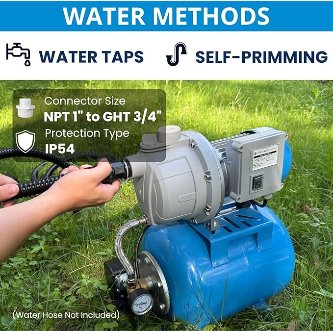 FOTING 1.5HP Shallow Well Pump with Pressure Tank, 115V 1340GPH Automatic Irrigation Water Booster Jet Pump, Water Pumps Booster System 164FT for Home Garden Lawn Farm