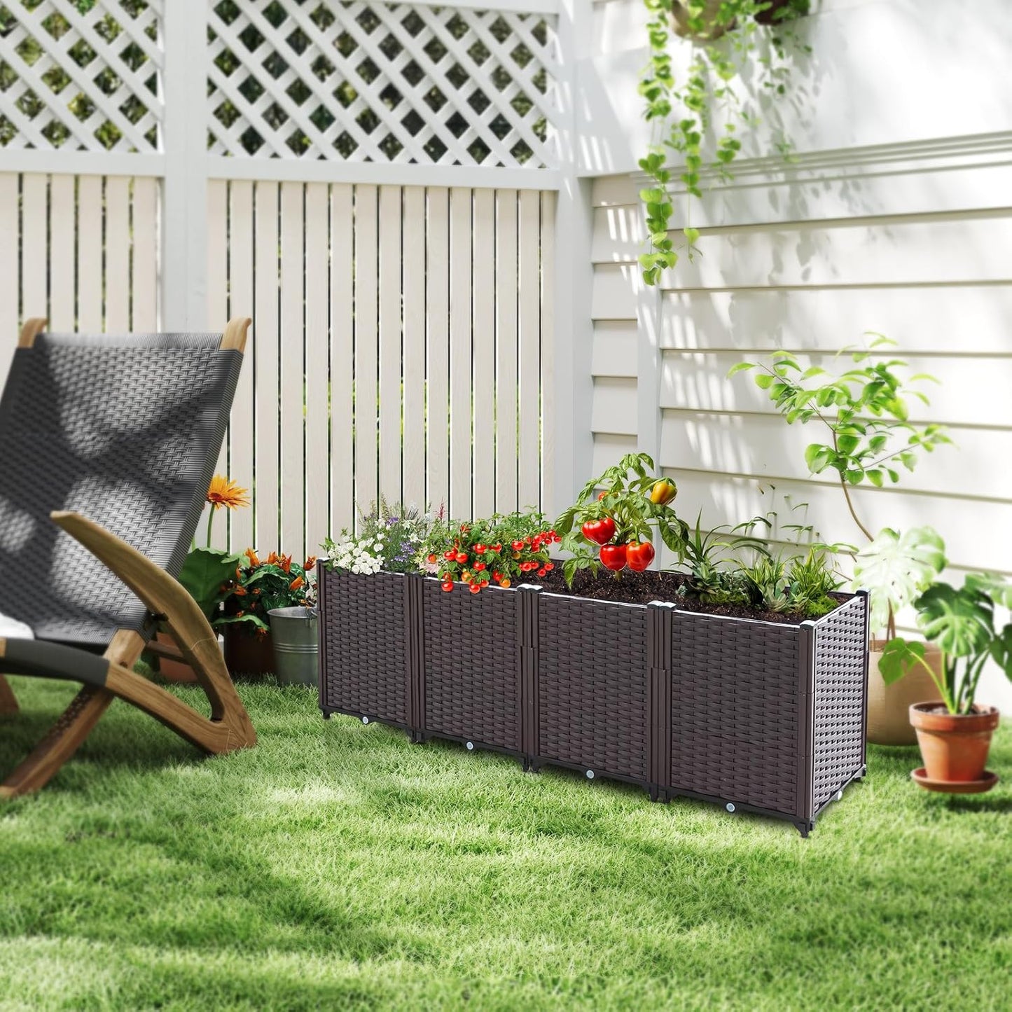 Raised Garden Bed, Planters for Outdoor Plants Raised Beds for Gardening, Plastic Planter Raised Beds for Planting Outdoor Plant Vegetables, Flowers, Fruits and Plants, 63"(L) x 15.7"(W) x 20.4"(H)