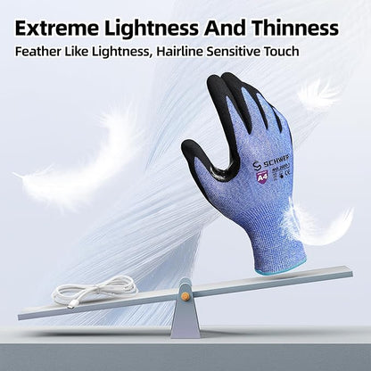Schwer A4 AIR-SKIN Cut Resistant Work Gloves AR3900 with Extreme Lightweight & Thin, Grip Gloves for Fishing, Refined Work, Mechanic, Gardening, Touch-Screen, Non-PFAS, 3D-Comfort Fit, 2 Pairs, M