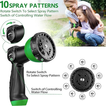 50 ft Garden Hose – 2025 New Expandable Garden Hose with 10-Function Spray Gun, Pure Brass 3/4” Fittings – Lightweight, Durable, and Kink-Free, 50ft Retractable Water Hoses for Gardening(Green Black)