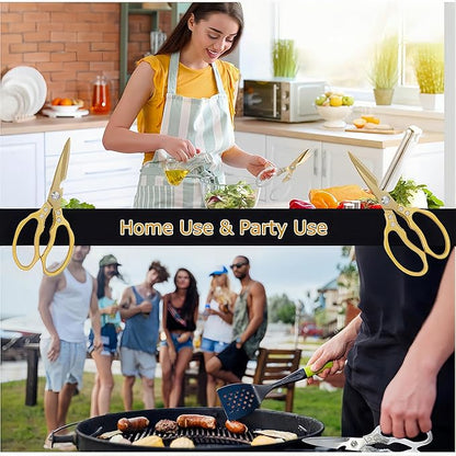Japanese Gold Kitchen Scissors, Heavy Duty Stainless Steel, Multipurpose Cooking Shears, Dishwasher Safe