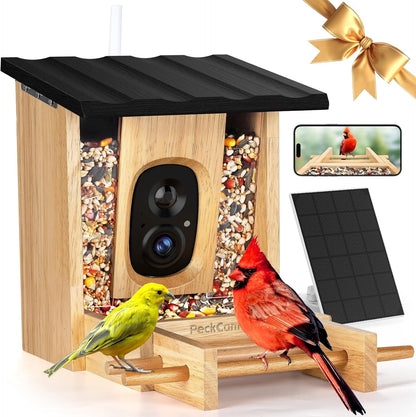 PeckCam® Bird Feeder with Camera - 4MP 2K Live AI Bird Species Identification Instant Arrival Alerts - Smart Cameras Birds Feeders Solar Powered Birdwatching Gift for Birdlover Mom Dad, 2.4GHz WiFi