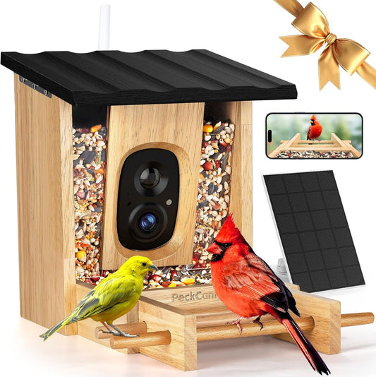 PeckCam® Bird Feeder with Camera - 4MP 2K Live AI Bird Species Identification Instant Arrival Alerts - Smart Cameras Birds Feeders Solar Powered Birdwatching Gift for Birdlover Mom Dad, 2.4GHz WiFi