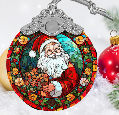 Santa Claus Colorful Christmas Ornament, Stained Glass Xmas Hanging Decor, Retro Style Funny Santa Ornaments Gift